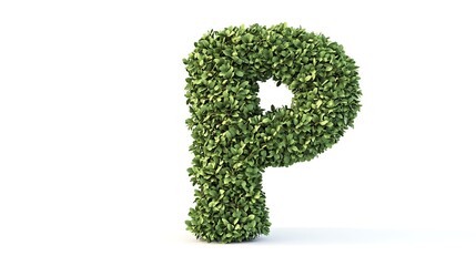 Letter P made of green grass isolated on a white background.