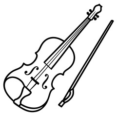 Violin with Bow line art vector illustration