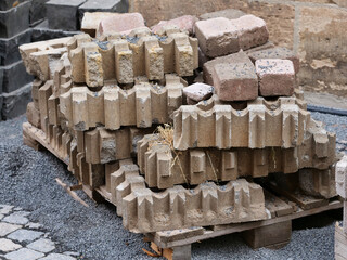 Various stones on a construction site, ready for laying
