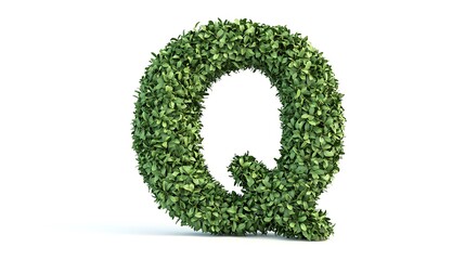 Letter Q made of green grass isolated on a white background.