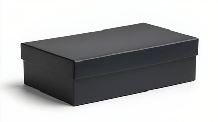 Matte black gift box with lid slightly lifted showing elegant packaging concept on white background for branding or product display