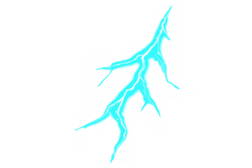 Electric blue lightning bolt piercing dark sky, generating intense electrical discharge with sharp, dramatic energy