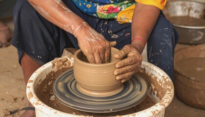Close-up of Female Hands Throwing Clay on Potter’s Wheel – Shaping Ceramic Vase