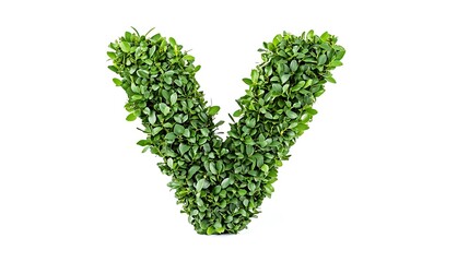 Letter V made of green grass isolated on a white background.
