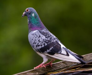 Columba livia with iridescent feathers perched