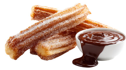 Churros with Sugar and Chocolate Sauce on Transparent Background

