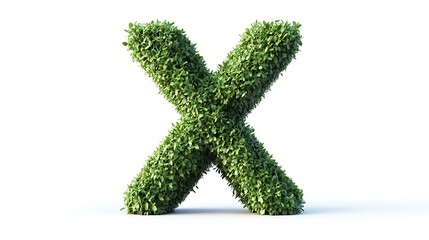 Letter X made of green grass isolated on a white background.