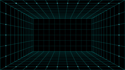 Futuristic Cyan Grid Room with Glowing Intersections