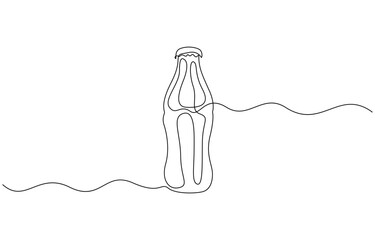 Single continuous line drawing of stylized soft drink on glass bottle logo label, Emblem drink store concept. Modern one line draw design vector illustration for cafe, shop or food delivery service