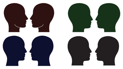 Diverse heads in silhouette facing each other communicating