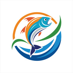  Fishing Logo Design with Waves and Fish