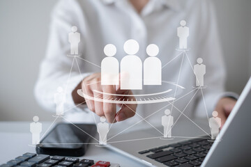 Human resource HR teamwork manpower management using technology connection business concept