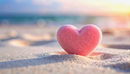 Fototapeta premium Delicate Pink Sugar Heart in Pastel Style with Light Sparkle .