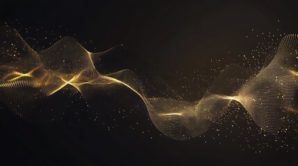 Abstract gold particles waves on dark background