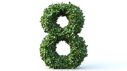 Number 8 made of green grass isolated on a white background