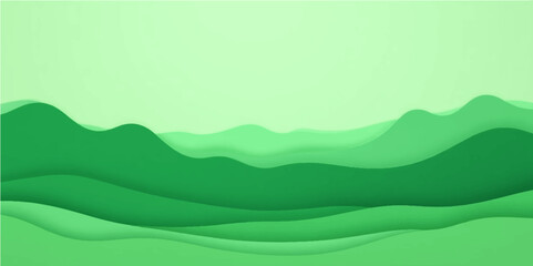 Abstract green background with rolling hills and a vibrant blue sky, perfect for a summer nature illustration