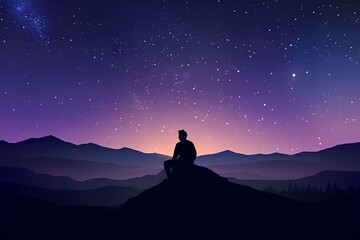 Fototapeta premium silhouette of a man sitting on a rock