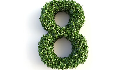 Number 8 made of green grass isolated on a white background