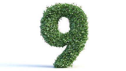 Number 9 made of green grass isolated on a white background