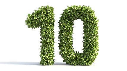 Number 10 made of green grass isolated on a white background