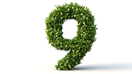 Number 9 made of green grass isolated on a white background