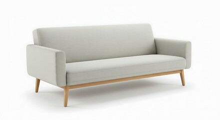 A modern and elegant light gray sofa featuring a minimalist Scandinavian design. 