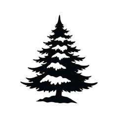 Silhouette of a majestic Christmas tree with snow, isolated on white