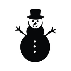 Stylized Snowman Icon with Top Hat and Stick Arms on White Background