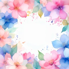 水彩タッチの華やかフローラルフレーム背景