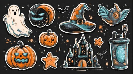Fototapeta premium Sticker sheet of cute Halloween designs