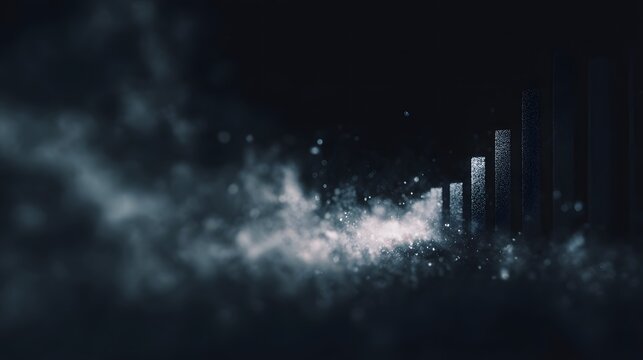 Digital data chart disintegrating in a dark technological storm