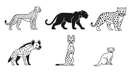 Vector vector illustration of wild animals cheetah panther leopard hyena meerkat for wildlife concept design
