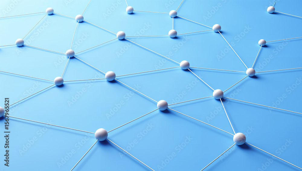 Wall mural minimalist white blue network clean digital design, abstract simplicity data flow modern tech grid.