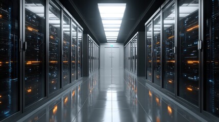 Fototapeta premium Modern server room interior technology data center network infrastructure