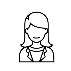 Simple line drawing of a woman's upper body, depicting a professional appearance.