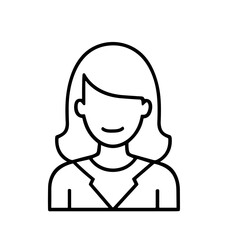 Obraz premium Line art illustration of a smiling woman with shoulder-length hair, wearing a collared jacket.