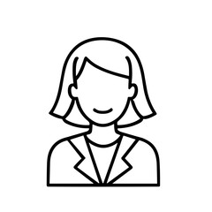 Simple line drawing of a woman, depicted from the shoulders up, wearing a blazer.