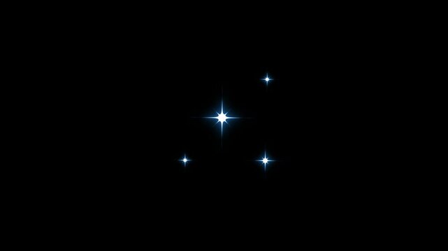 Twinkling stars animation showing cartoon white sparkles blinking softly on black screen. Flat vector doodle style gives a cosmic or milky way night sky glow in 4K.