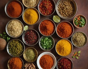 Set spice, caribbean mix seasoning, spicy chili pepper flakes, coriander seeds, Tikka masala spice powder mix, sumac, caribbean curry pile, milled linseed, Anise seeds etc.
