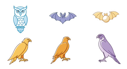 Fototapeta premium Vector illustration of owl bat and eagle vector drawing for wildlife animal nature theme graphic design concept art