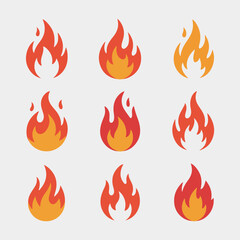 Collection of Nine Unique Fire Flame Icons  Vector Graphics for Design Projects