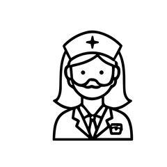 Obraz premium Simple black line drawing of a female nurse or doctor.