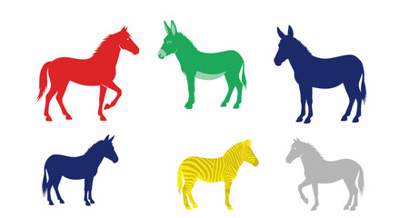 Vector colorful horse donkey zebra silhouettes vector illustration animal art design graphic template for kids 100