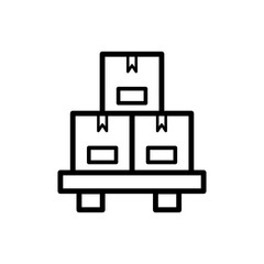 Cargo pallet black isolated outlined illustration with 3 packages on it symbol. Vector icon in flat style