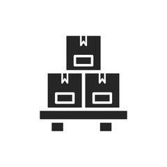 Cargo pallet black isolated shaped illustration with 3 packages on it sign. Vector icon in flat style