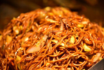 Teppanyaki fried noodles. Delicious snacks.