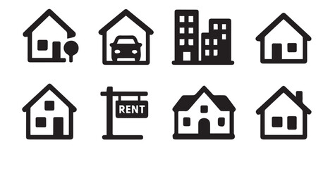 Diverse House Icons for Real Estate and Rental Services