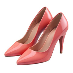 3d coral pink patent leather high heels isolated on transparent background