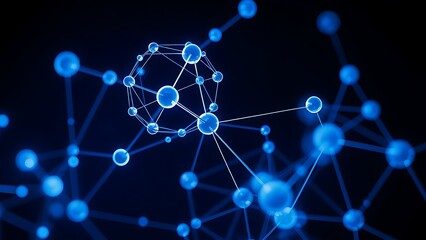 Abstract futuristic structure of interconnected glowing spheres floating in dark space, symbolizing digital networks.