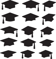Graduation Caps Collection of Black Silhouette Icons for Graduation Designs